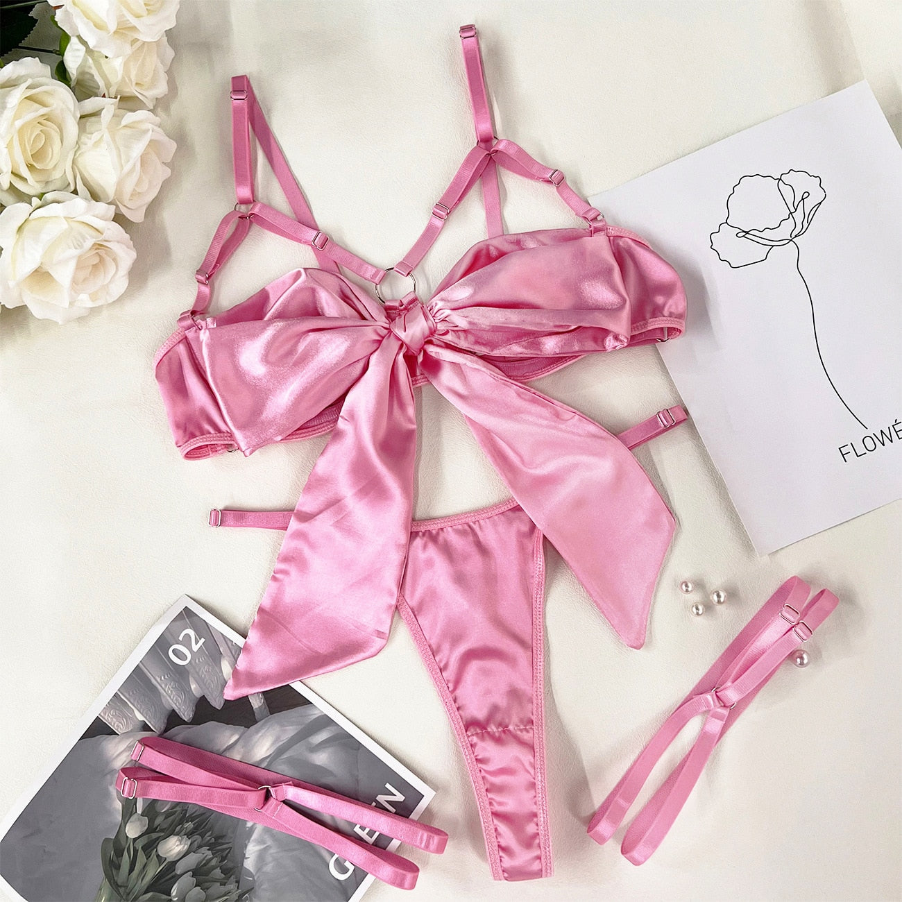 Lucifer On You - Ensemble lingerie Nœud paquet cadeau & Jarretières - Donna