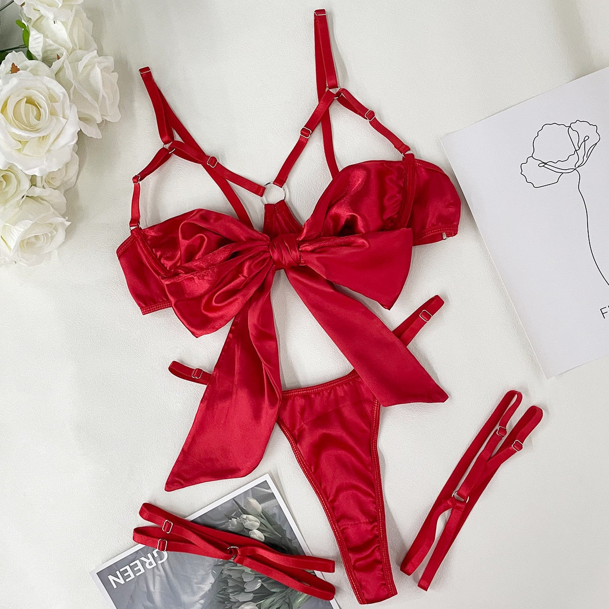 Lucifer On You - Ensemble lingerie Nœud paquet cadeau & Jarretières - Donna