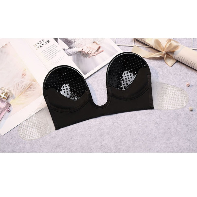 Lucifer On You - Soutien-gorge invisible noir bandeau adhésif dos nu et décolleté plongeant